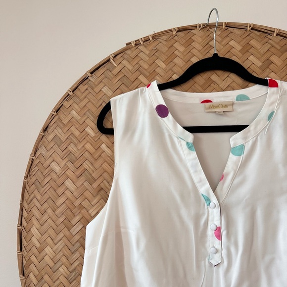 CHARMING MOD CLOTH WHITE‎ W/ COLORFUL POLKA DOTS SLEEVELESS V-NECK DRESS - NWT - Picture 8 of 15